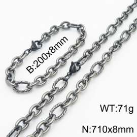 8*200/710mm Japanese and Korean wind machine weaving boiled black O-chain stainless steel men  Bracelet necklace set