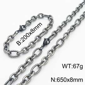 8*200/650mm Japanese and Korean wind machine weaving boiled black O-chain stainless steel men Bracelet necklace set