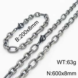8*200/600mm Japanese and Korean wind machine weaving boiled black O-chain stainless steel men Bracelet necklace set