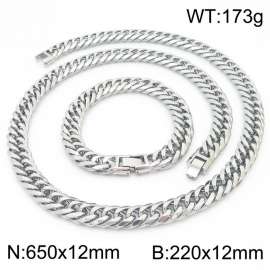 650X12MM Necklace Chain Length and 220x12mm Bracelet Long White Color Men's Charm Cuban Chain Fashion Stainless Steel Necklace Bracelet Set Jewelry