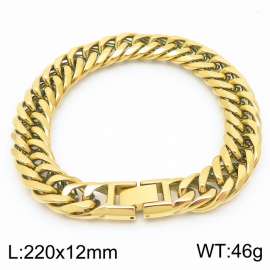 220x12mm Vintage Men's Charm Cuban Chain Fashion Stainless Steel Bracelet Gold Colour