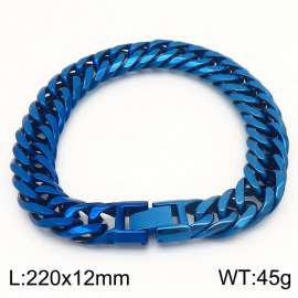 220x12mm Vintage Men's Charm Cuban Chain Fashion Stainless Steel Bracelet Blue Color