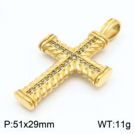 51x29mm Men's Charm Cross Zircon Wave Pattern Pendant Stainless Steel Gold Color Necklace Charm Jewelry Jewelry