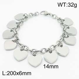 European and American fashion stainless steel 200 × 6mm O-shaped chain hanging with many heart shaped accessories Jewelry charm silver bracelet