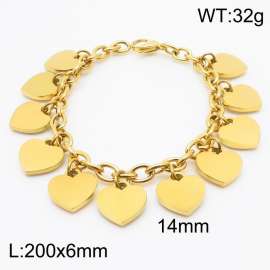 European and American fashion stainless steel 200 × 6mm O-shaped chain hanging with many heart shaped accessories Jewelry charm gold bracelet