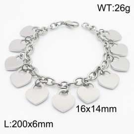 European and American fashion stainless steel 200 × 6mm O-shaped chain hanging with many heart shaped accessories Jewelry charm silver bracelet