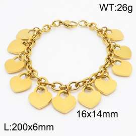 European and American fashion stainless steel 200 × 6mm O-shaped chain hanging with many heart shaped accessories Jewelry charm gold bracelet