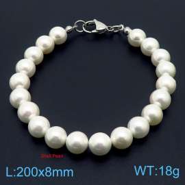 European and American fashion stainless steel 200 × 8mm pearl handmade beaded lobster clasp charm silver bracelet