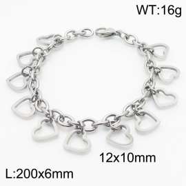 European and American fashion stainless steel 200 × 6mm O-shaped chain hanging with many hollow heart shaped accessories Jewelry charm silver bracelet