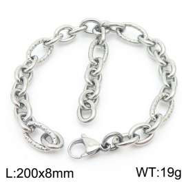 European and American Fashion 200×8mm size O-shaped splicing chain hanging tassel lobster clasp charm silver bracelet