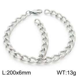 European and American Fashion 200 × 6mm embossed Cuban chain hanging tassel lobster clasp charm silver bracelet