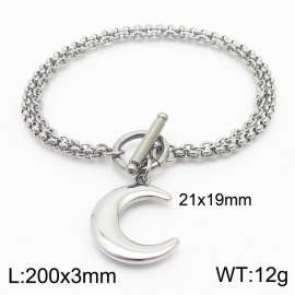 Fashion stainless steel 200 × 3mm mixed double layer chain with ot buckle hanging crescent accessory temperament silver bracelet