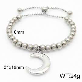 Fashionable stainless steel handmade beaded chain hanging crescent pendant temperament silver adjustable size bracelet