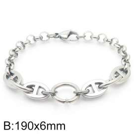 Fashion stainless steel 190×6mm Mixed Splice Chain Lobster Clasp Charm Silver Bracelet