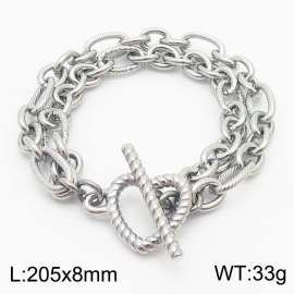 European and American Fashion Minimalist 205×8mm Mix and Match Chain Heart shaped 0T Button Charm Silver Bracelet