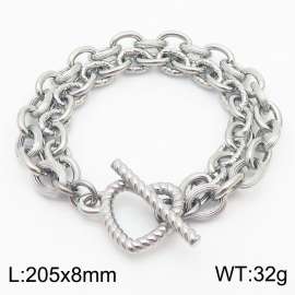 European and American Fashion Minimalist 205×8mm Mix and Match Chain Heart shaped 0T Button Charm Silver Bracelet