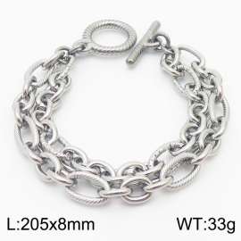 European and American Fashion Minimalist 205×8mm Double layered mixed chain OT buckle charm silver bracelet