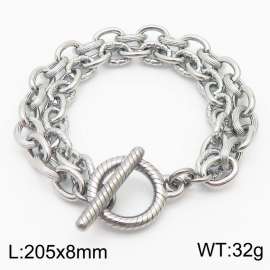 European and American Fashion Minimalist 205×8mm Double layered mixed chain OT buckle charm silver bracelet