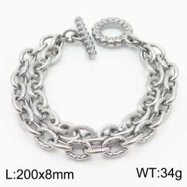 European and American Fashion Minimalist 200×8mm Double layered mixed chain OT buckle charm silver bracelet