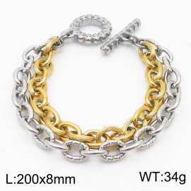 European and American Fashion Minimalist 200×8mm Double layered mixed chain OT buckle charm gold and silver dual color bracelet