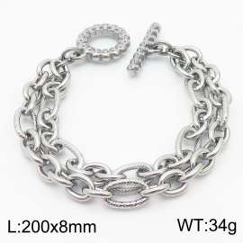 European and American Fashion Minimalist 200×8mm Double layered mixed chain OT buckle charm silver bracelet