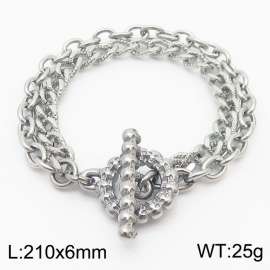 European and American Fashion Minimalist 210×6mm Double layered mixed chain OT buckle charm silver bracelet