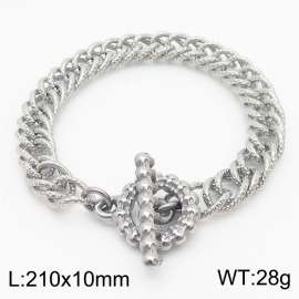 European and American Fashion Minimalist 210×10mm embossed double layer thick chain OT buckle charm silver bracelet