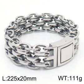 Stainless steel 225x20mm special layers chain magnetic clasp strong heavy man silver bracelet