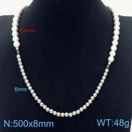 500mm Women Shell Pearls&Stainless Steel Beads Necklace