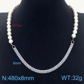 480mm Women Shell Pearls&Zircons Links Necklace