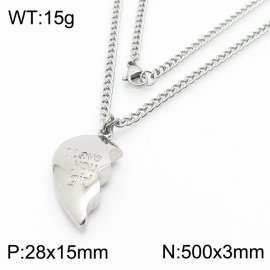 500mm Unisex Stainless Steel Cuban Chain Necklace with Magnetic Broken Heart Pendant