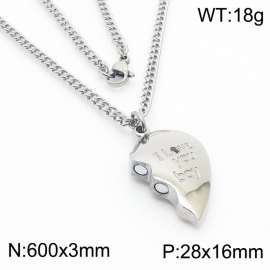 600mm Unisex Stainless Steel Cuban Chain Necklace with Magnetic Broken Heart Pendant