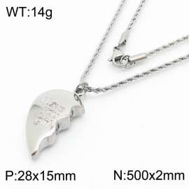 500mm Unisex Stainless Steel Rope Chain Necklace with Magnetic Broken Heart Pendant