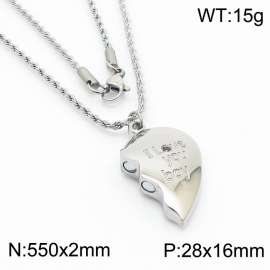 550mm Unisex Stainless Steel Rope Chain Necklace with Magnetic Broken Heart Pendant