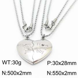 Romantic Stainless Steel Jewelry Set with Double Rope Chain Necklaces&Whole Love Heart Pendant