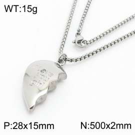 500mm Unisex Stainless Steel Box Chain Necklace with Magnetic Broken Heart Pendant