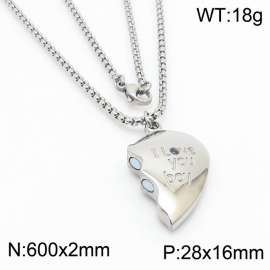 600mm Unisex Stainless Steel Box Chain Necklace with Magnetic Broken Heart Pendant