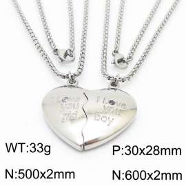 Romantic Stainless Steel Jewelry Set with Double Box Chain Necklaces&Whole Love Heart Pendant