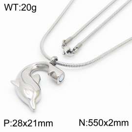 550mm Unisex Stainless Steel Round Chain Necklace with Magnetic Dolphin Pendant