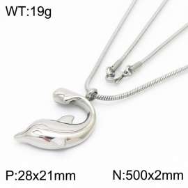 500mm Unisex Stainless Steel Round Chain Necklace with Magnetic Dolphin Pendant