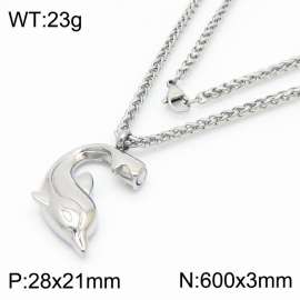 600mm Unisex Stainless Steel Braid Chain Necklace with Magnetic Dolphin Pendant