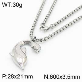600mm Unisex Stainless Steel Box Chain Necklace with Magnetic Dolphin Pendant