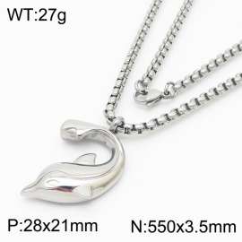 500mm Unisex Stainless Steel Box Chain Necklace with Magnetic Dolphin Pendant