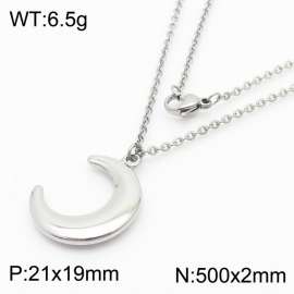 500mm Unisex Stainless Steel O Links Necklace with Crescent Moon Pendant