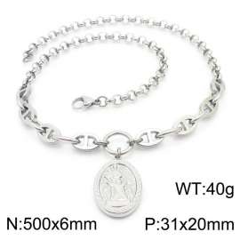500mm Women Stainless Steel Double-Style Chain Necklace with Christian Scene Tag Pendant