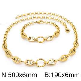 Stainless Steel Gold-Plated Double-Style Chain Jewelry Set with 500mm Necklace&190mm Bracelet