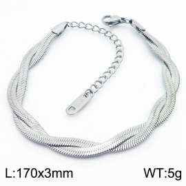 Two strand braided fishbone shaped stainless steel bracelet