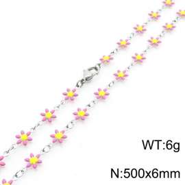 500 × 6mm fresh and fashionable niche design women's stainless steel pink daisy temperament silver necklace