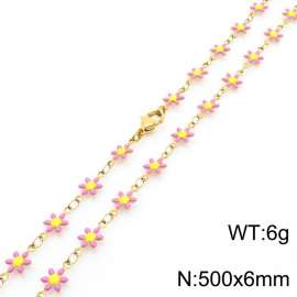 500 × 6mm fresh and fashionable niche design women's stainless steel pink daisy temperament gold necklace