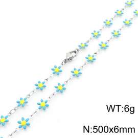500 × 6mm fresh and fashionable niche design women's stainless steel sky blue daisy temperament silver necklace